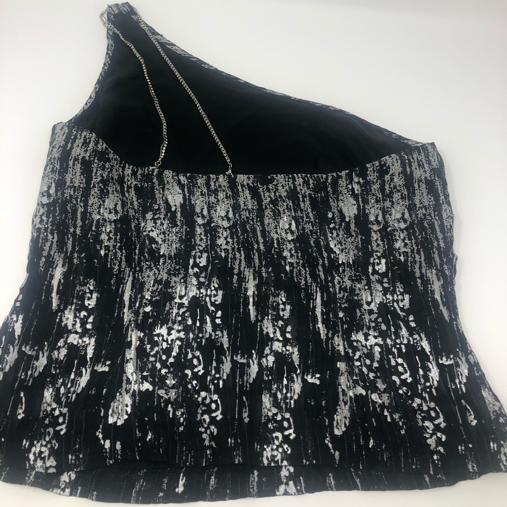 Express sexy top with rhinestone strap holiday party attire black silver blouse